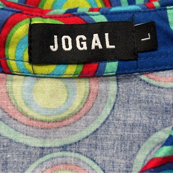 JOGAL Circle Pattern Short Sleeve Shirt sz L Casual Button Pockets Colorful Fun - Picture 5 of 8